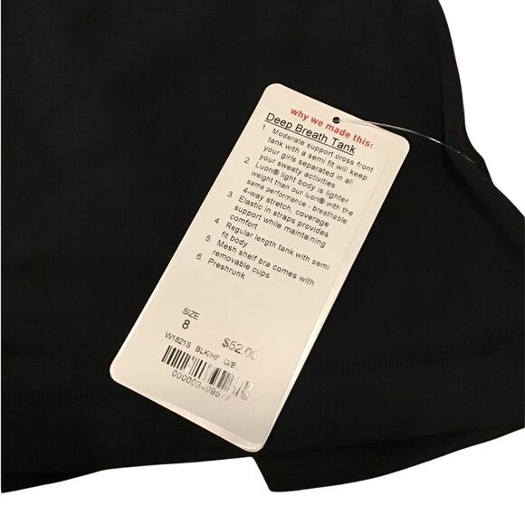 Lululemon Deep Breath Tank Womens Sz 8 Black Athletic Workout Running NEW - Picture 2 of 5